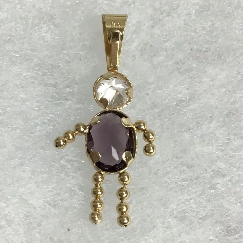 14K Yellow Gold Boy February Amethyst Birthday Necklace Charm